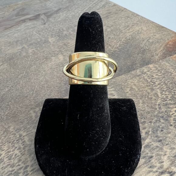 Swirl Deco Gold Tone Oval Cigar Band Ring -size ~7 - 7.5 - Picture 4 of 6